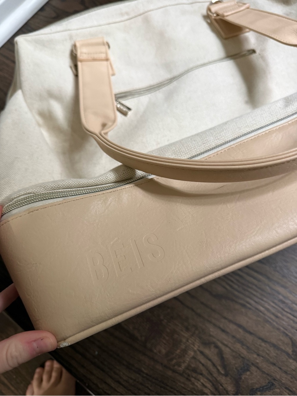 BEIS Cream Canvas and Tan Leather-Trim Travel Bag - Picture 7 of 9